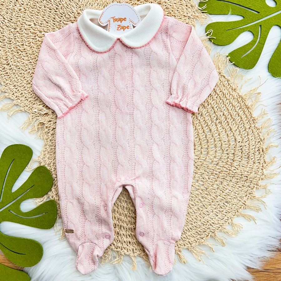 Macacão Tricotil (Tricot 100% Algodão) com Gola e Estampa Digital - Rose com Trança Naútica Macacão Tricotil (Tricot 100% Algodão) com Gola e Estampa Digital - Rose com Trança Naútica